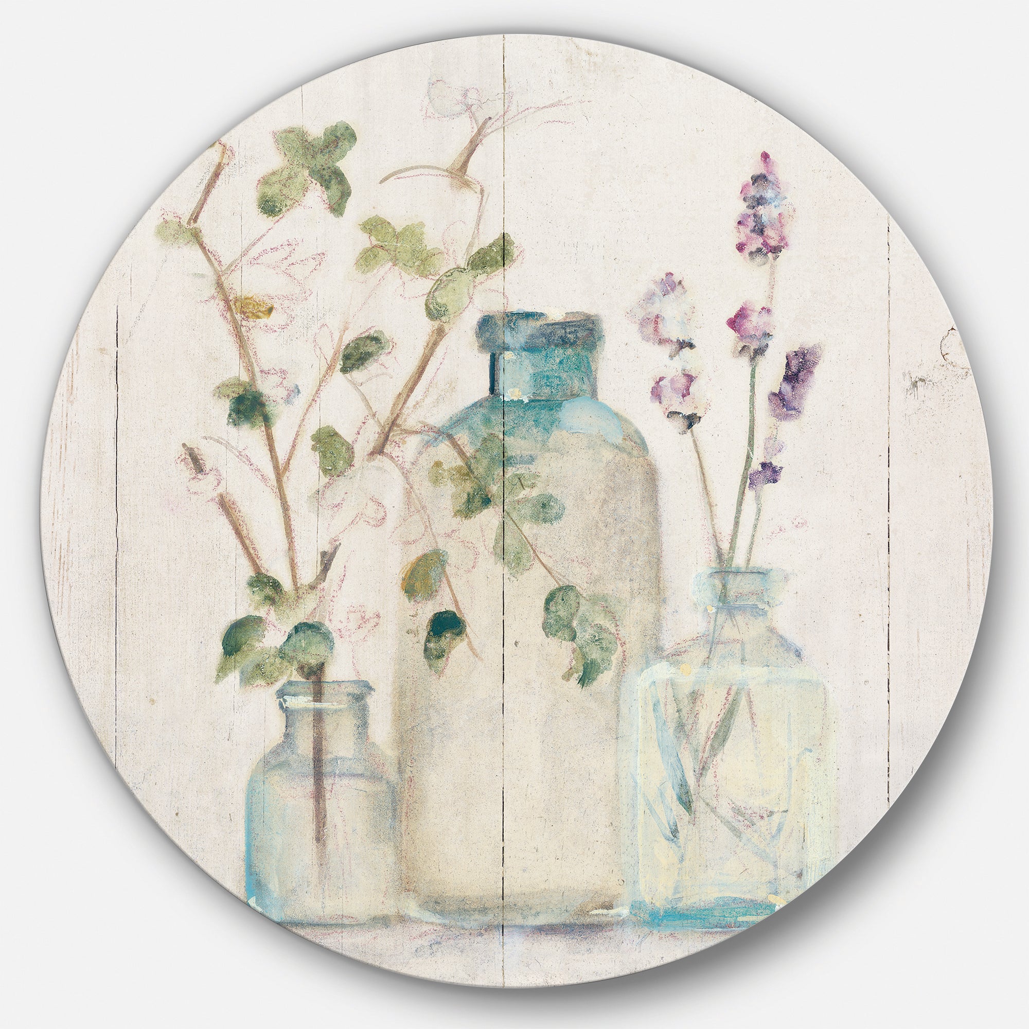 Designart 'Blossoms on Birch Cottage Bouquet IV' Farmhouse Metal Circle Wall Art
