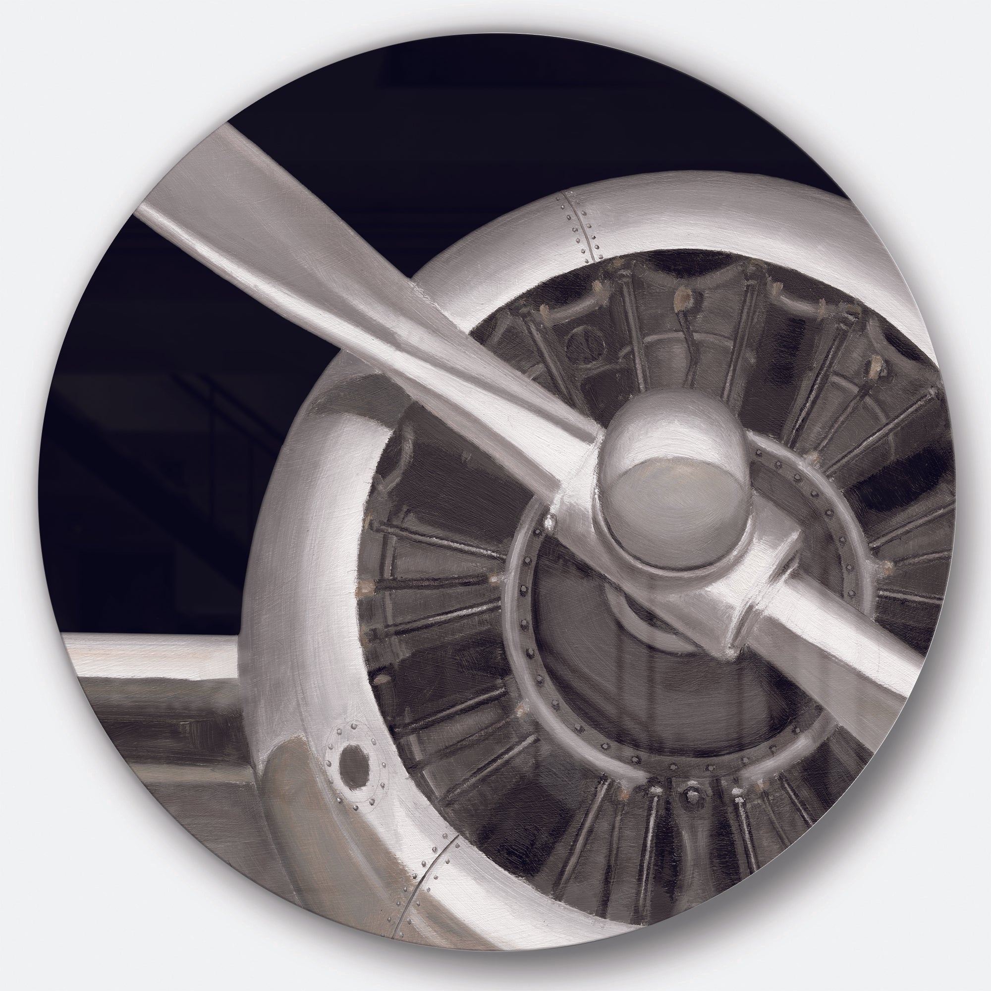 Designart 'Travel by Air Grey Plane' Traditional Metal Circle Wall Art