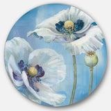 Designart 'Handpainted White Flower on Blue I' Farmhouse Metal Circle Wall Art