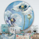 Designart 'Handpainted White Flower on Blue I' Farmhouse Metal Circle Wall Art