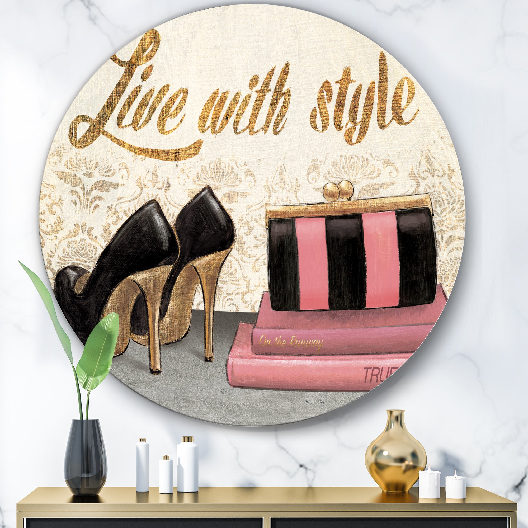 Designart 'Gold Fabulous Life Style II' Glam Metal Circle Wall Art