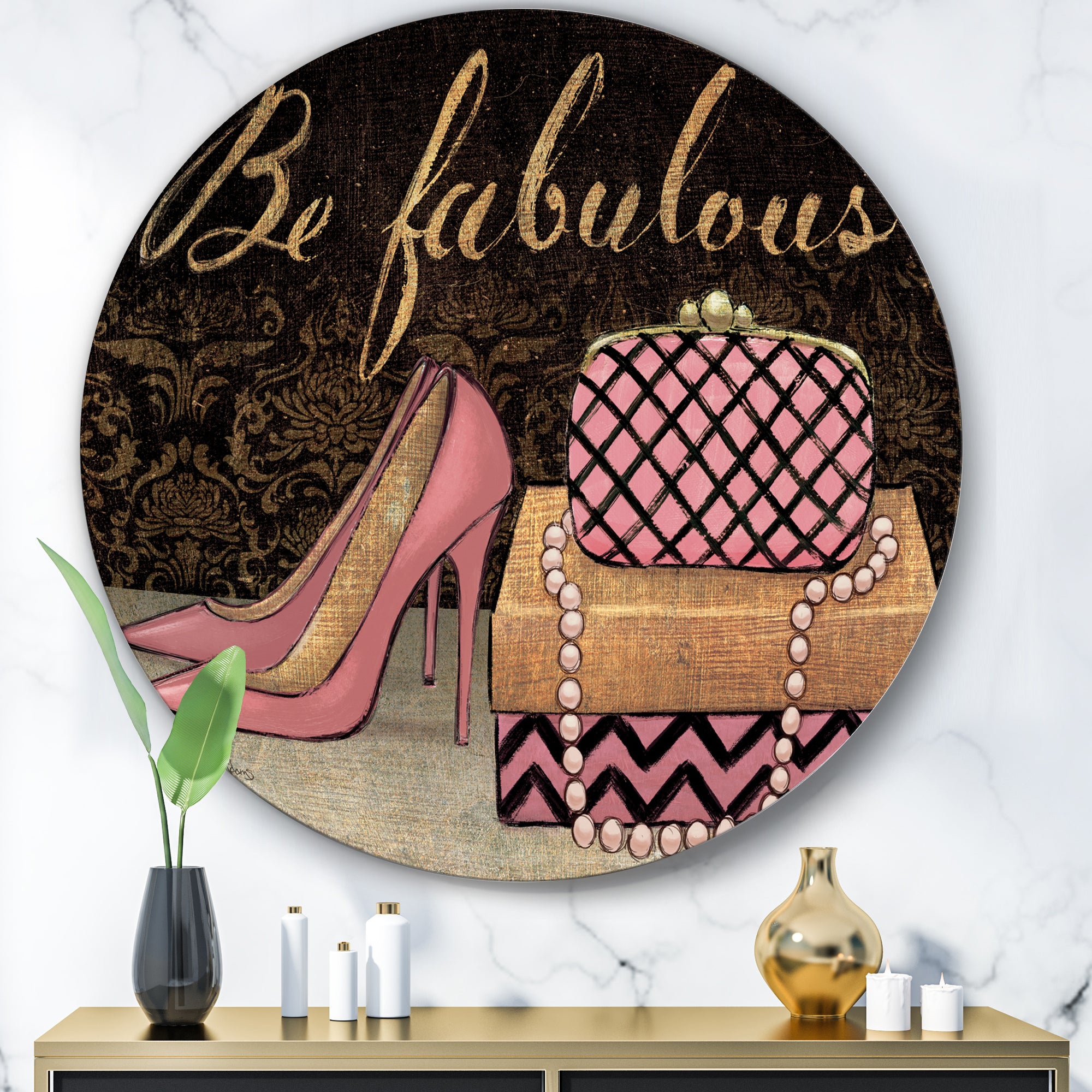 Designart 'Gold Fabulous Life Style III' Glam Metal Circle Wall Art
