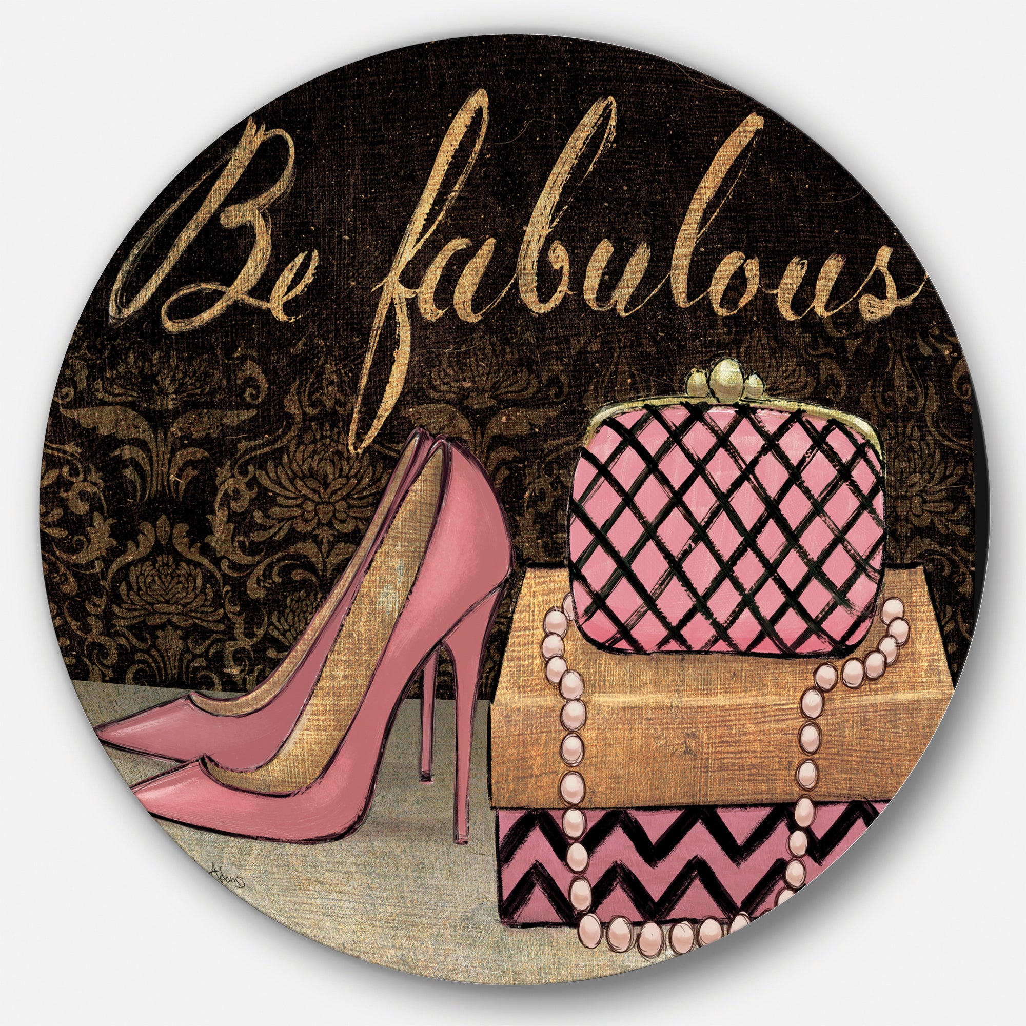 Designart 'Gold Fabulous Life Style III' Glam Metal Circle Wall Art