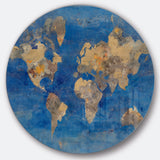 Designart 'Golden Blue World Map' Traditional Metal Circle Wall Art