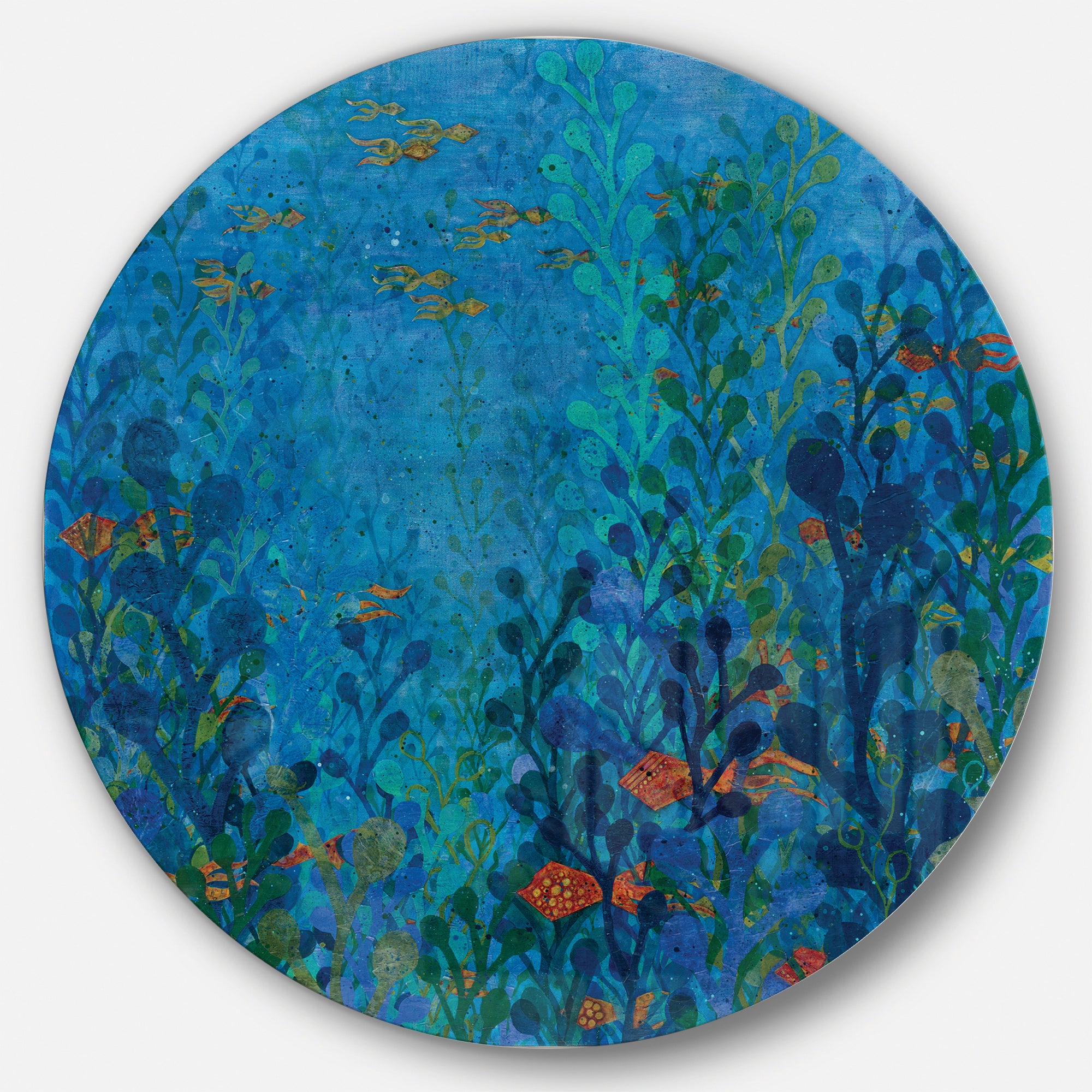 Designart 'Blue Underwater Lake leaves I' Nautical & Coastal Metal Circle Wall Art
