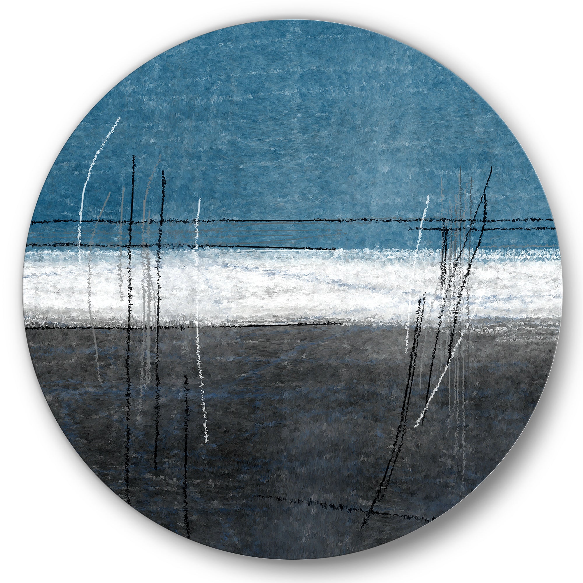 Designart 'Teal Meets Grey Abstract Art' Modern Metal Circle Wall Art