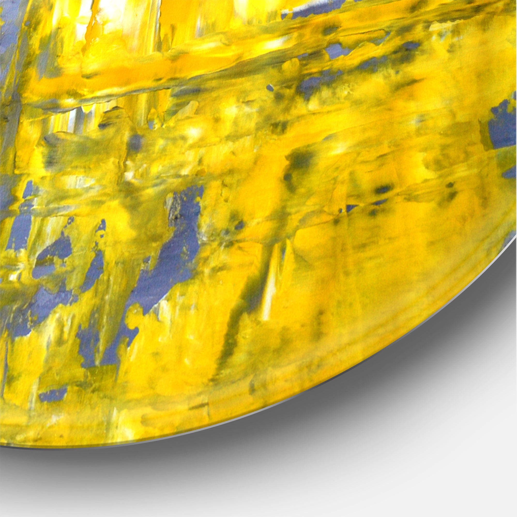 Designart 'Yellow Meets Grey Abstract Art I' Modern Metal Circle Wall Art