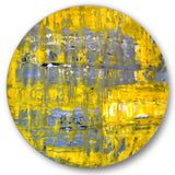 Designart 'Yellow Meets Grey Abstract Art I' Modern Metal Circle Wall Art
