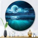 Designart 'Romantic Moon Over Deep Blue Sea II' Nautical & Coastal Metal Circle Wall Art