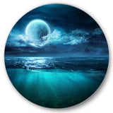 Designart 'Romantic Moon Over Deep Blue Sea II' Nautical & Coastal Metal Circle Wall Art