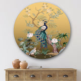Designart 'Chinoiserie With Birds and Peonies VI' Traditional Metal Circle Wall Art