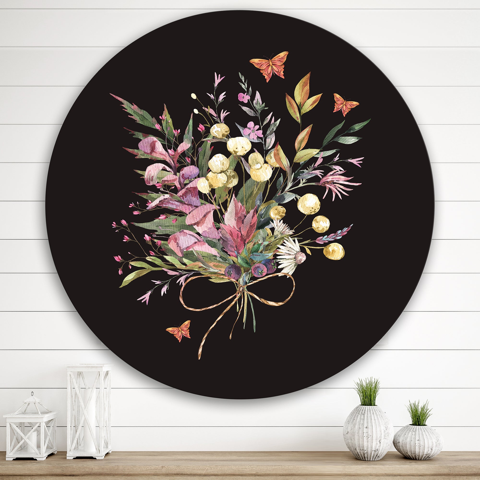 Designart 'Vintage Floral Summer Wildflowers Arrangement' Traditional Metal Circle Wall Art