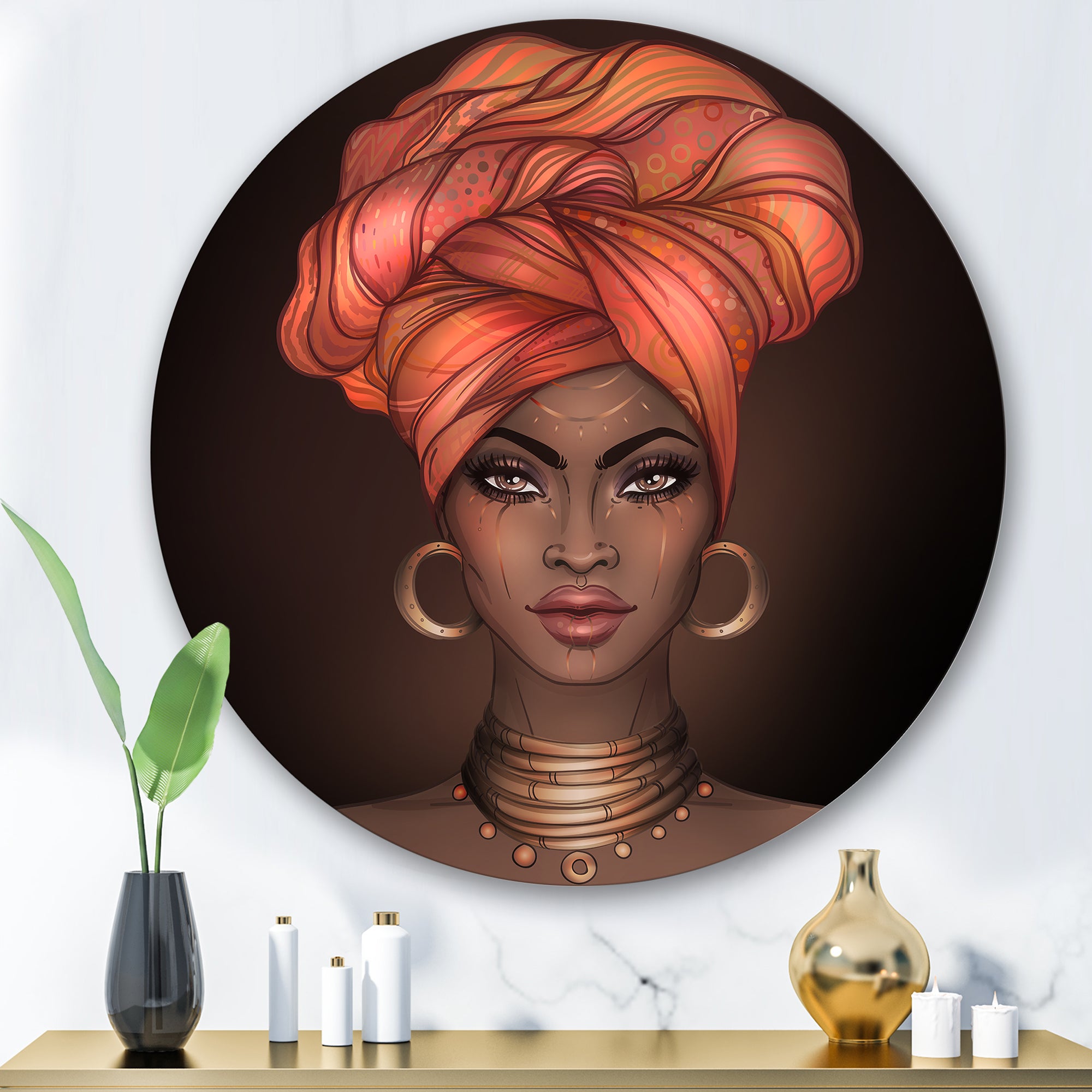Designart 'African American Woman with Turban V' Modern Metal Circle Wall Art