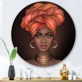 Designart 'African American Woman with Turban V' Modern Metal Circle Wall Art