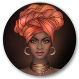 Designart 'African American Woman with Turban V' Modern Metal Circle Wall Art