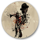 Designart 'Woman Playing Jazz Trumpet' Modern Metal Circle Wall Art