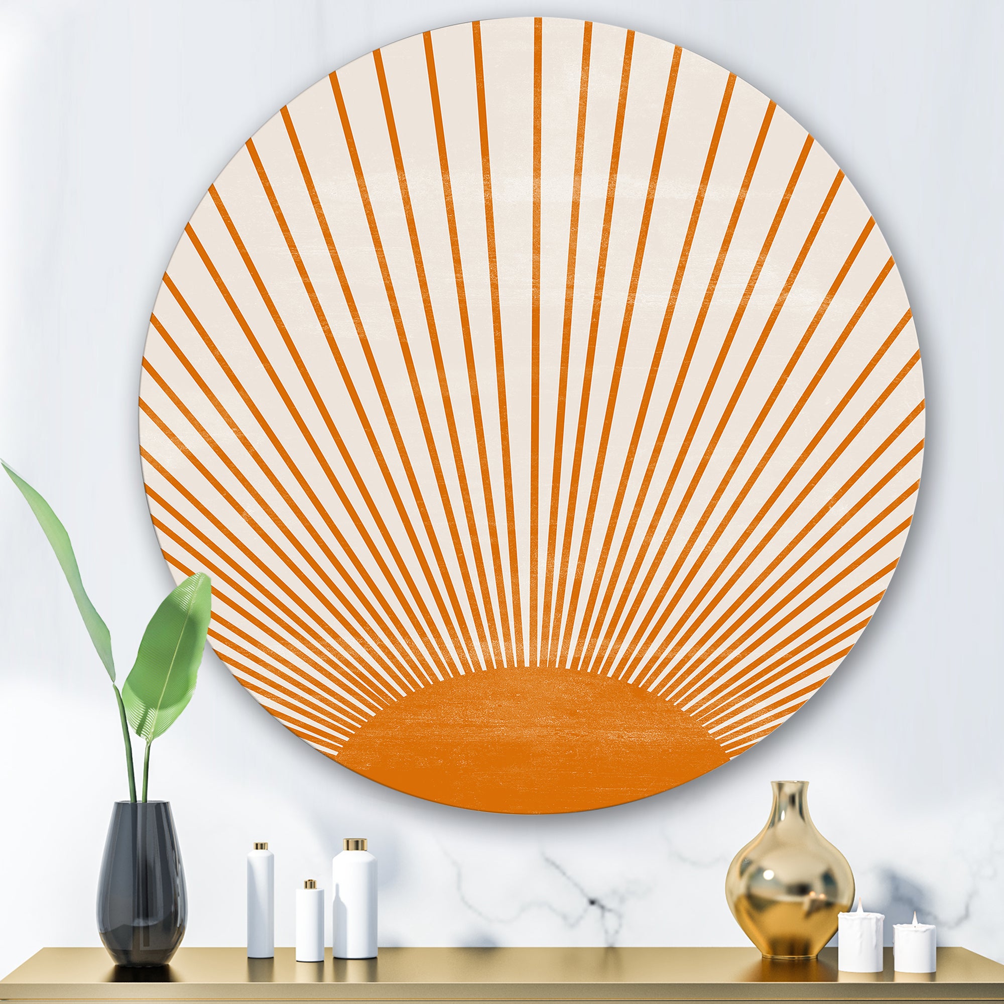 Designart 'Orange Sun Print III' Modern Metal Circle Wall Art