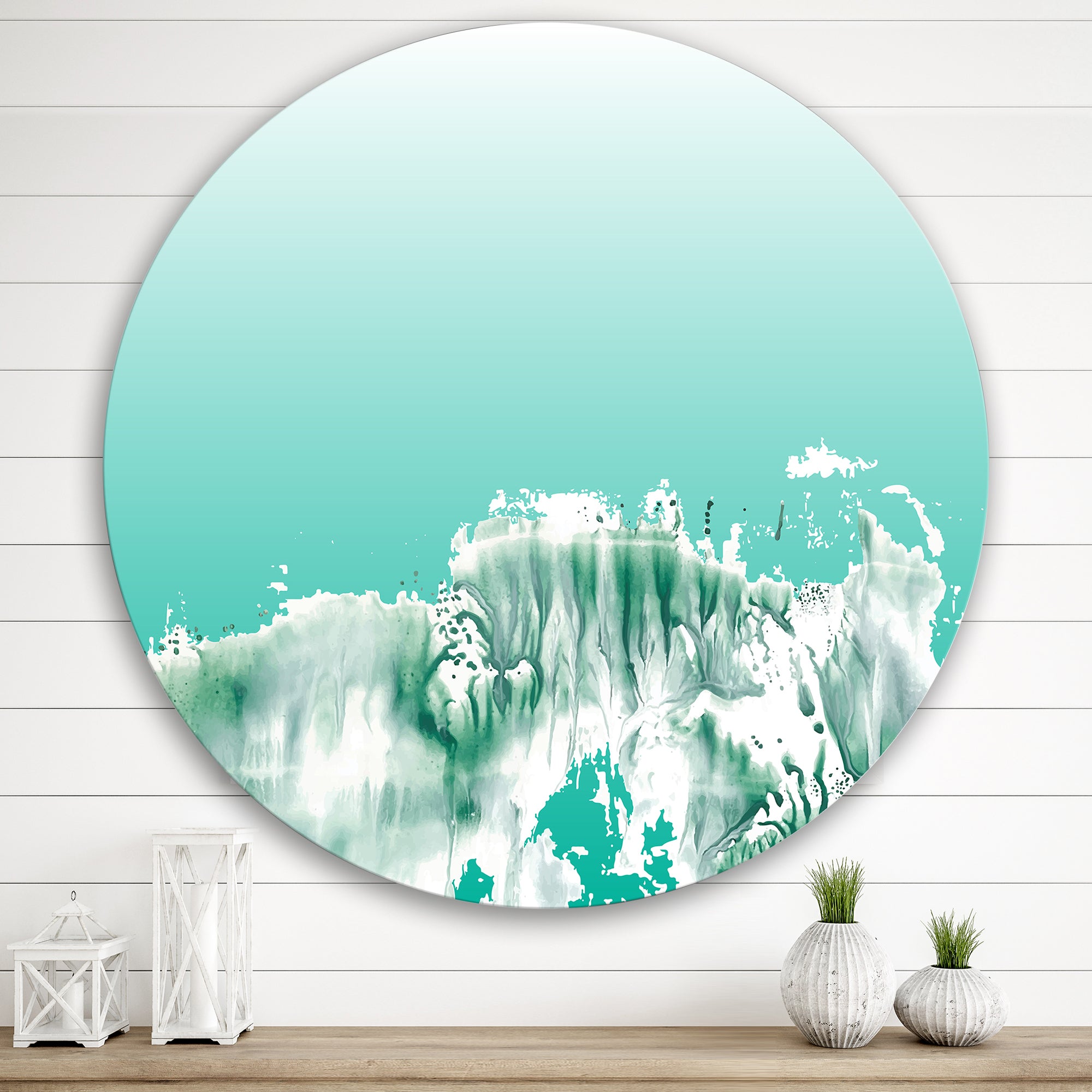 Designart 'Auquamarine Landscape' Traditional Metal Circle Wall Art