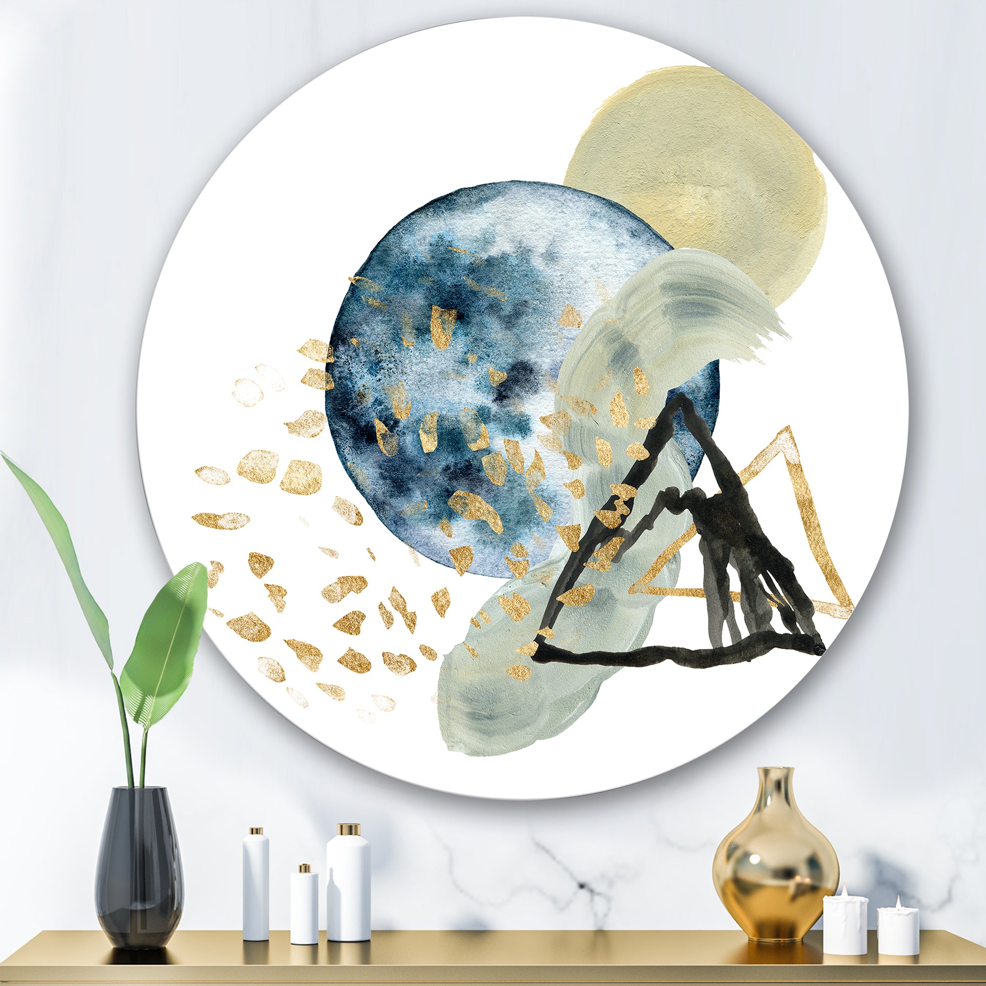 Designart 'Minimalistic Landscape of Mountains With Moon II' Modern Metal Circle Wall Art