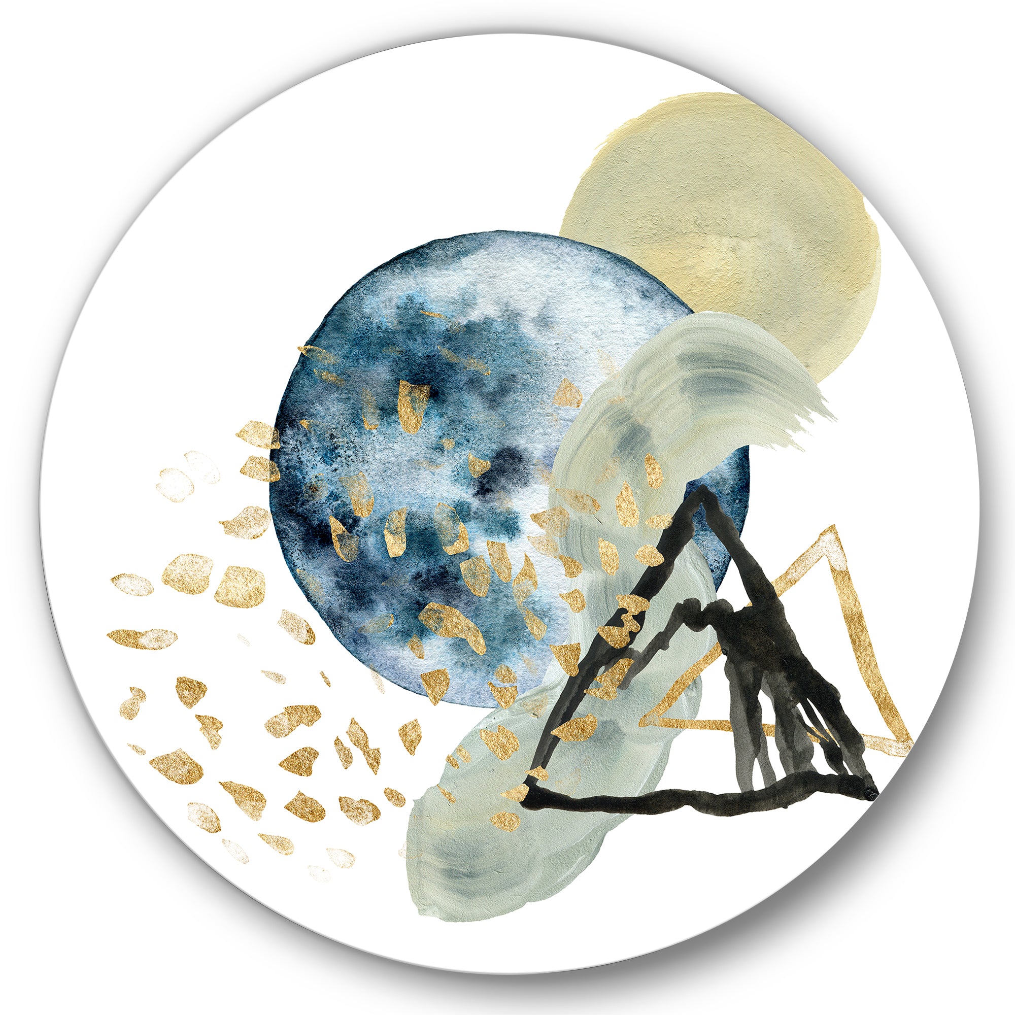 Designart 'Minimalistic Landscape of Mountains With Moon II' Modern Metal Circle Wall Art
