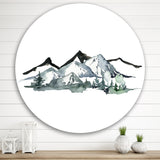 Designart 'Minimalistic Winter Mountains and Fir Forest I' Modern Metal Circle Wall Art