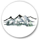 Designart 'Minimalistic Winter Mountains and Fir Forest I' Modern Metal Circle Wall Art