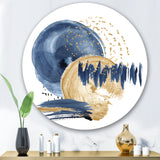Designart 'Dark Blue & Gold Abstract Circle Ocean Texture' Modern Metal Circle Wall Art