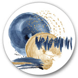 Designart 'Dark Blue & Gold Abstract Circle Ocean Texture' Modern Metal Circle Wall Art