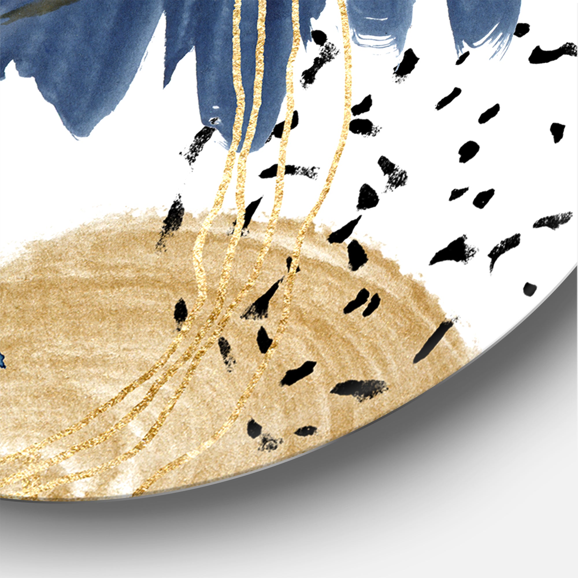 Designart 'Abstract Pattern With Dark Blue & Golden Textures' Modern Metal Circle Wall Art