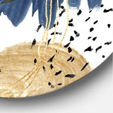 Designart 'Abstract Pattern With Dark Blue & Golden Textures' Modern Metal Circle Wall Art