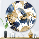 Designart 'Abstract Pattern With Dark Blue & Golden Textures' Modern Metal Circle Wall Art