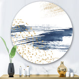 Designart 'Dark Blue and Gold Abstract I' Modern Metal Circle Wall Art