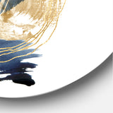 Designart 'Landscape of Dark Blue Mountains & Gold Strokes II' Modern Metal Circle Wall Art