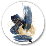 Designart 'Landscape of Dark Blue Mountains & Gold Strokes II' Modern Metal Circle Wall Art