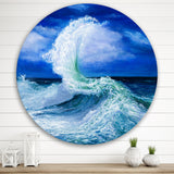Designart 'Waves Breaking During Wild Ocean Tide' Nautical & Coastal Metal Circle Wall Art