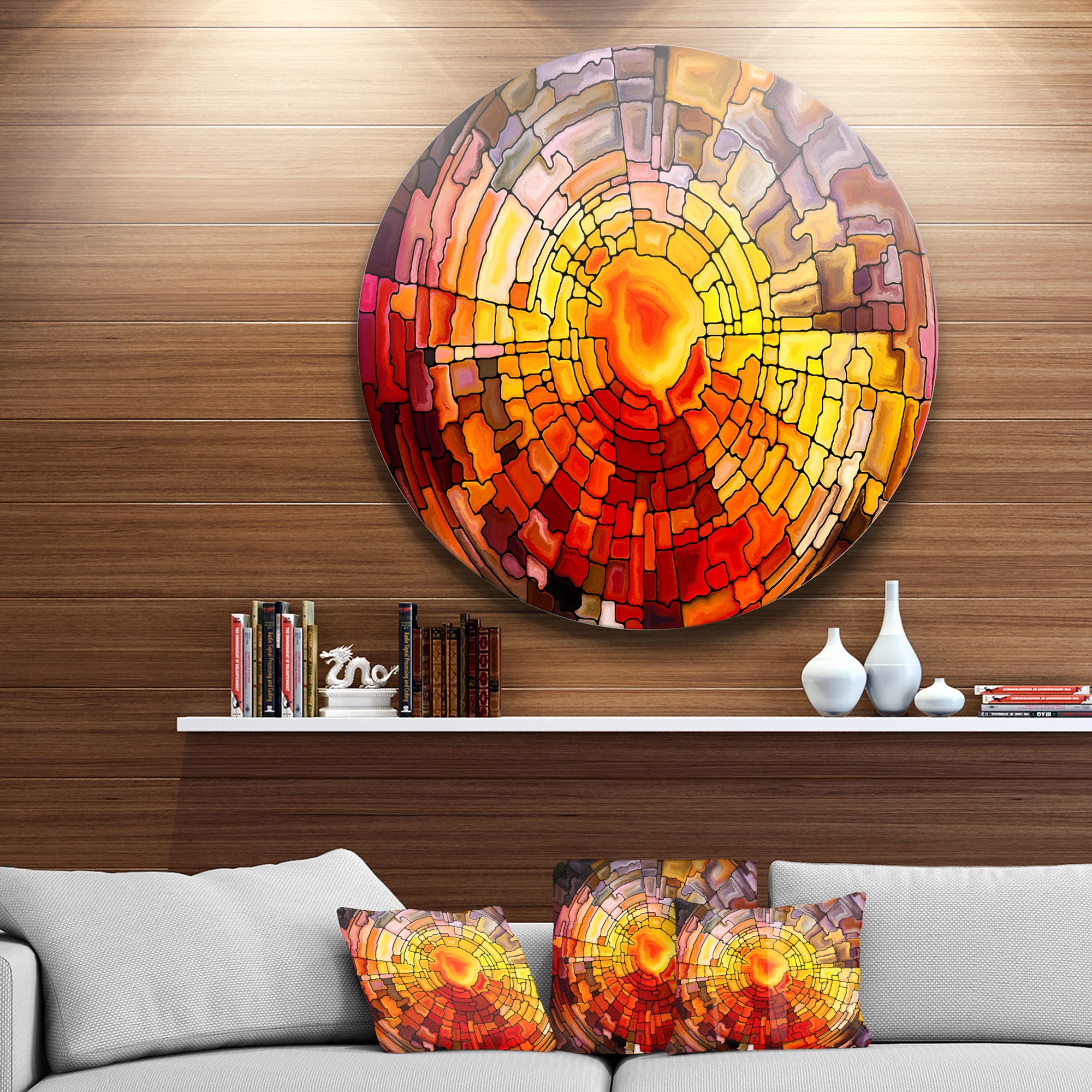 Return of Stained Glass' Contemporary Metal Circle Wall Art