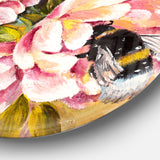 Bee Sitting on Flower' Floral Metal Circle Wall Art