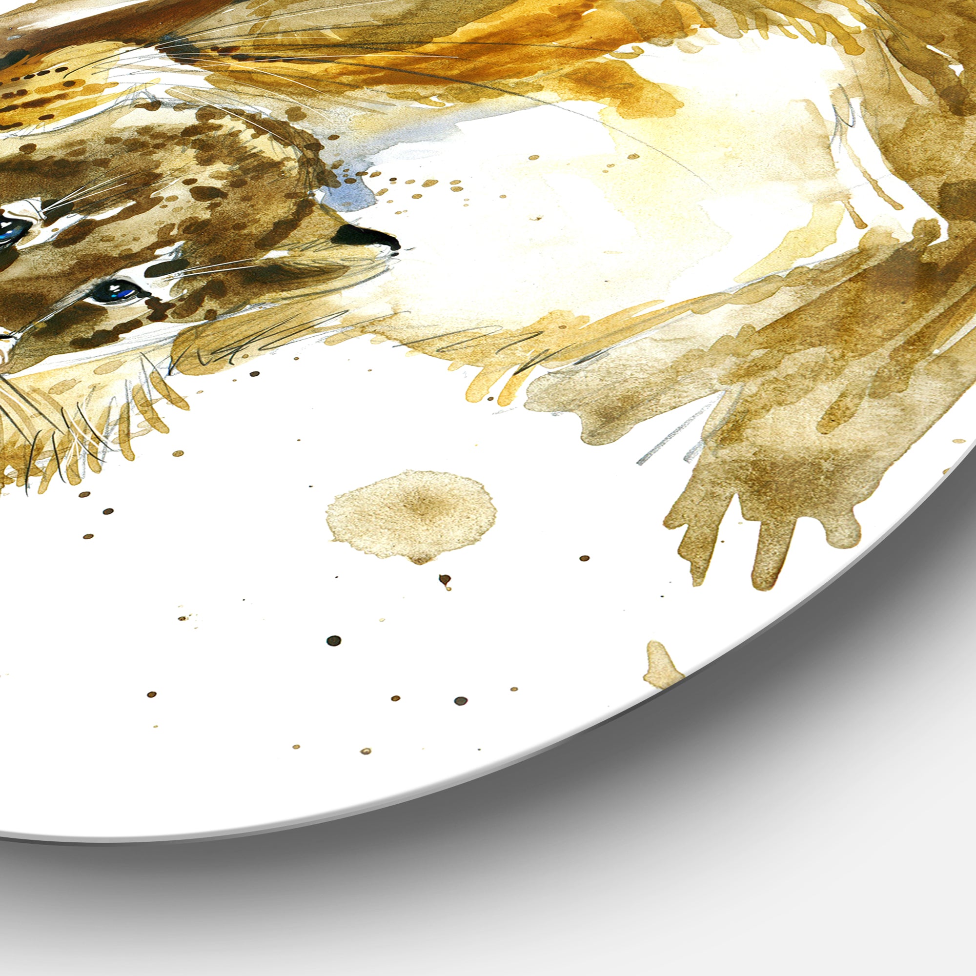 Lioness and Cub Illustration' Animal Metal Circle Wall Art