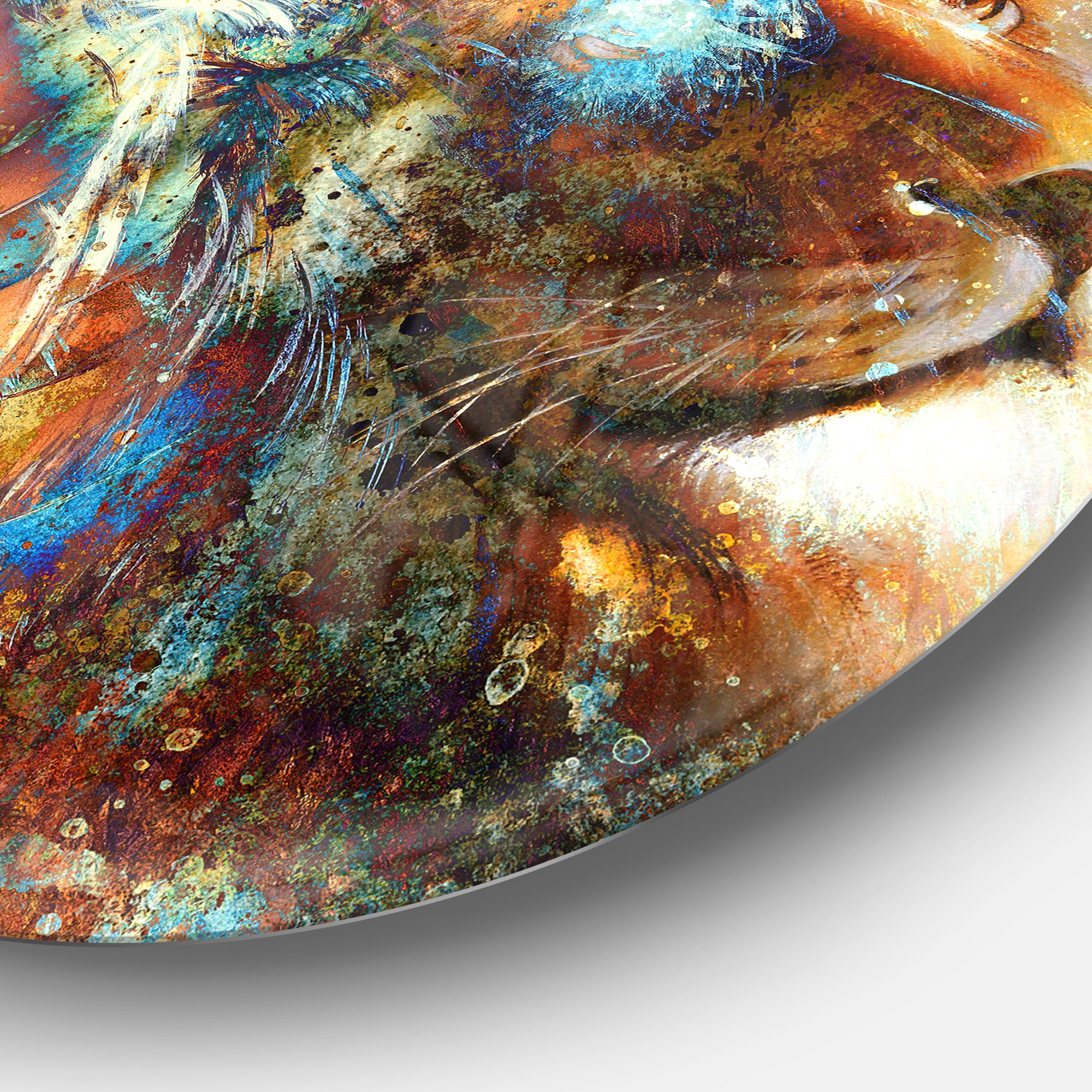 Indian Woman Collage with Lion' Indian Artwork' Metal Circle Wall Art