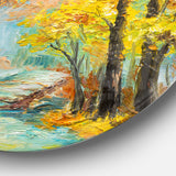 Yellow Falling Forest' Landscape Metal Circle Wall Art