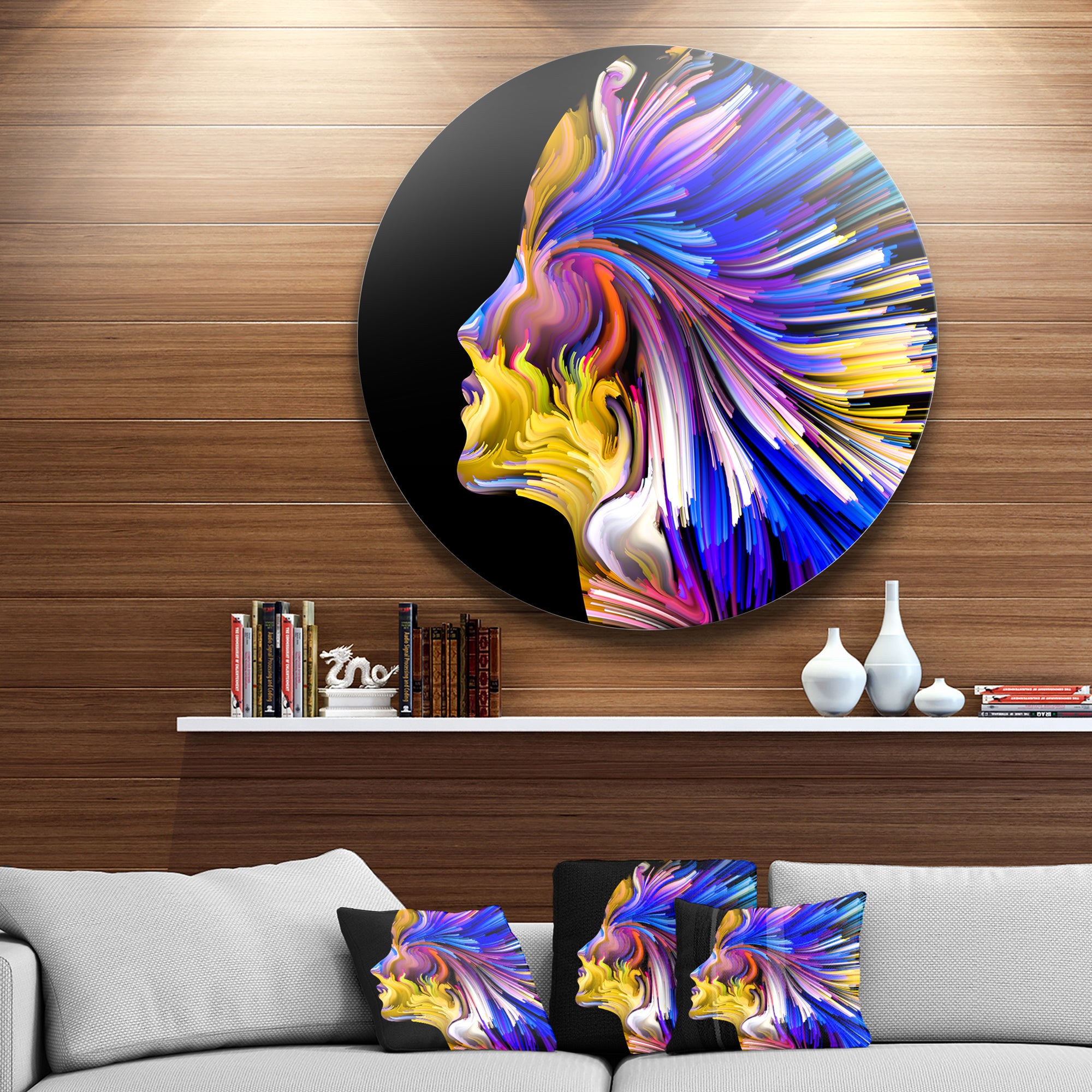 Imagination in Blue' Abstract Metal Circle Wall Art