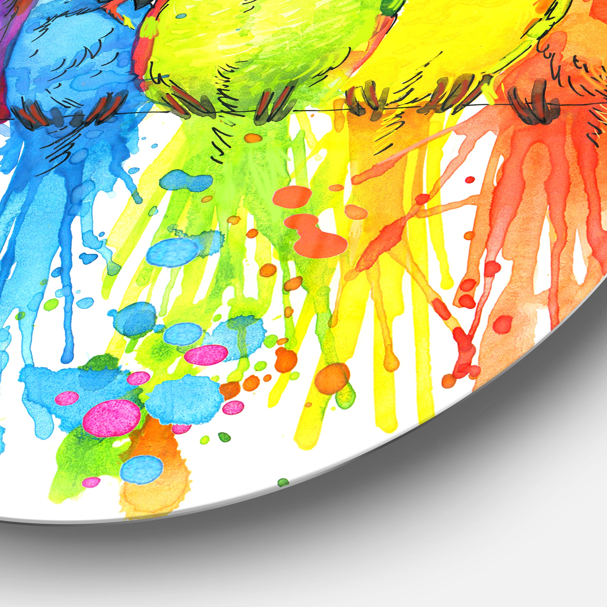 Colorful Parrots Illustration' Animal Metal Circle Wall Art