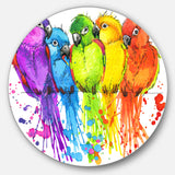 Colorful Parrots Illustration' Animal Metal Circle Wall Art