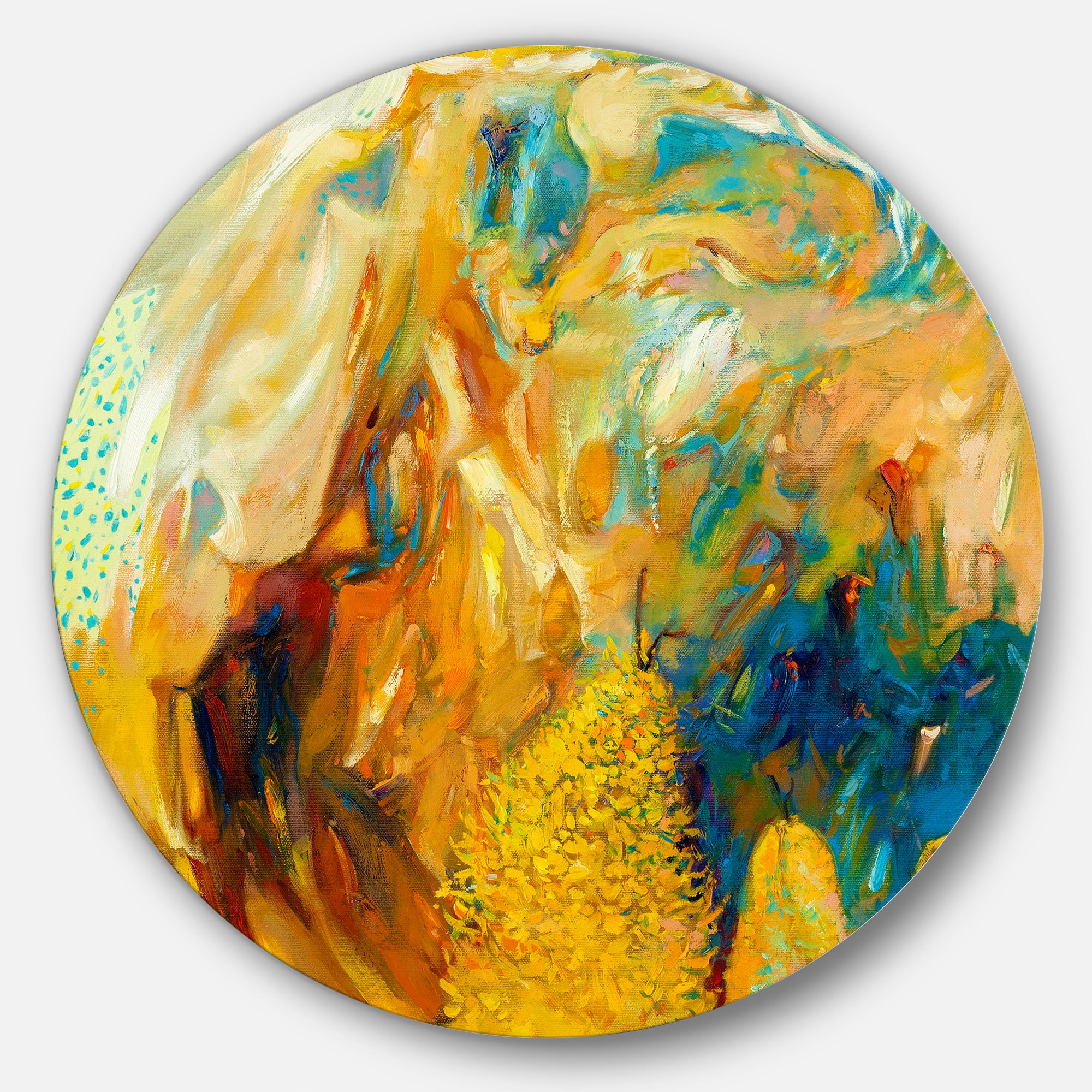 Abstract Yellow Collage' Large Abstract Metal Circle Wall Art