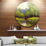 Green Summer with River' Landscape Circle Metal Wall Art