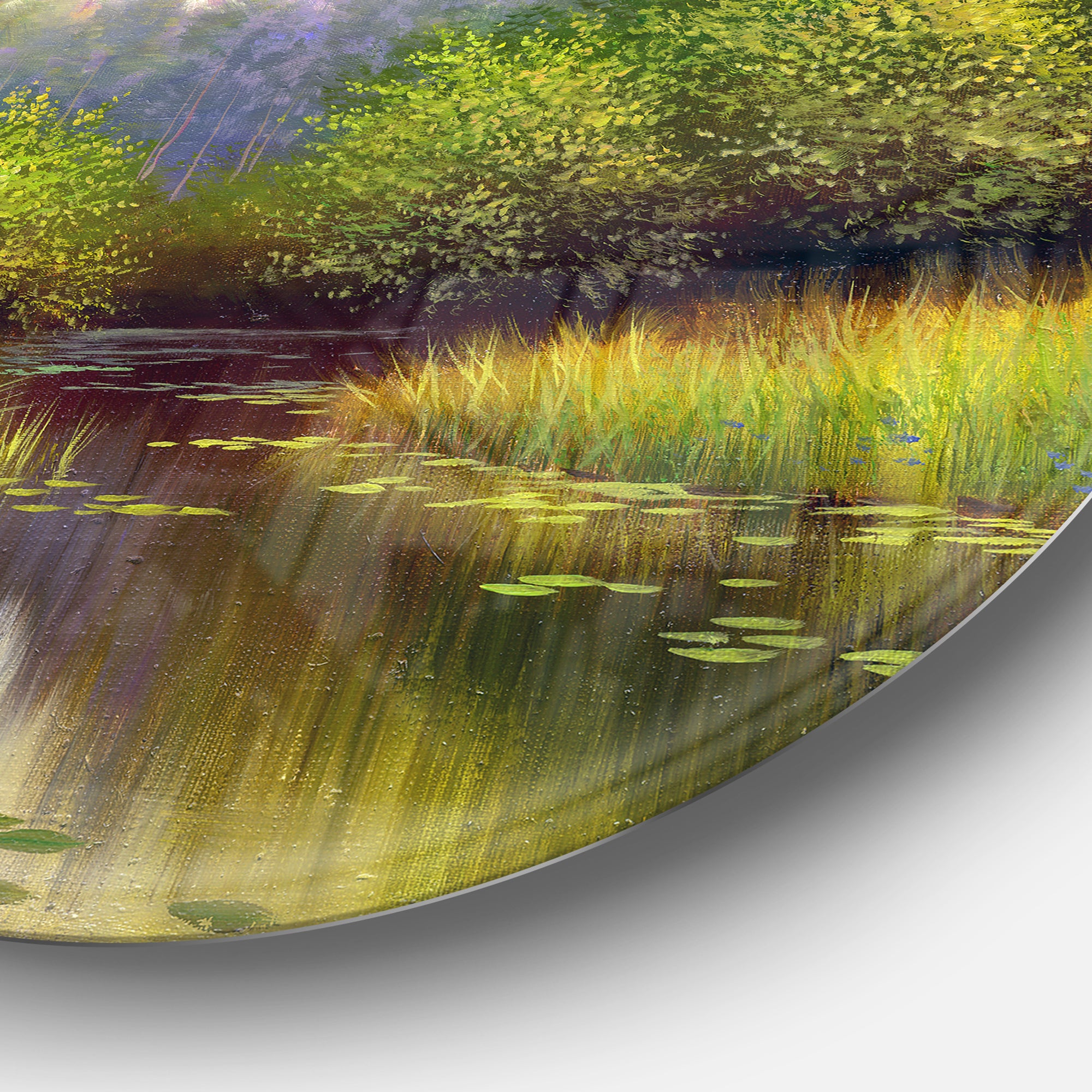 Green Summer with River' Landscape Circle Metal Wall Art