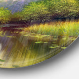 Green Summer with River' Landscape Circle Metal Wall Art