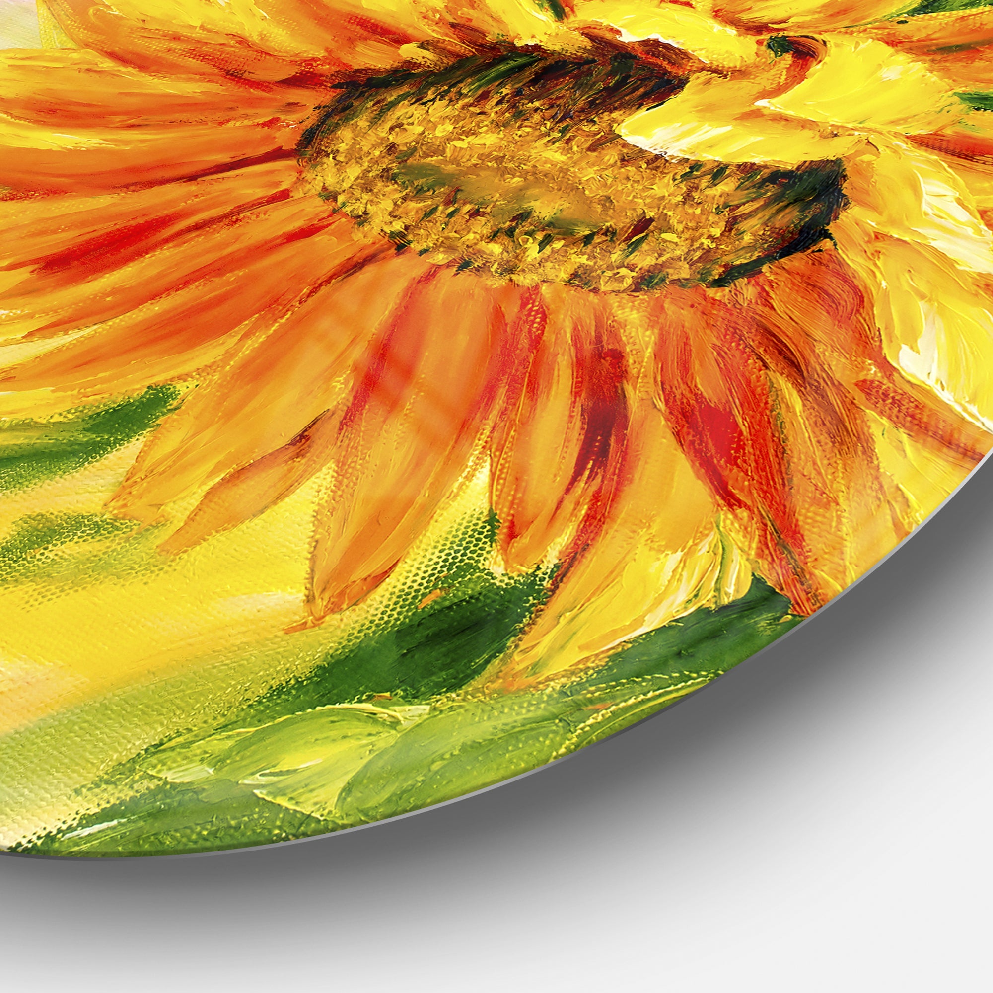 Sunflower Oil Painting' Floral Circle Metal Wall Art