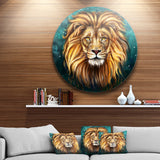 Lion Head in Blue' Animal Circle Metal Wall Art