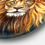 Lion Head in Blue' Animal Circle Metal Wall Art